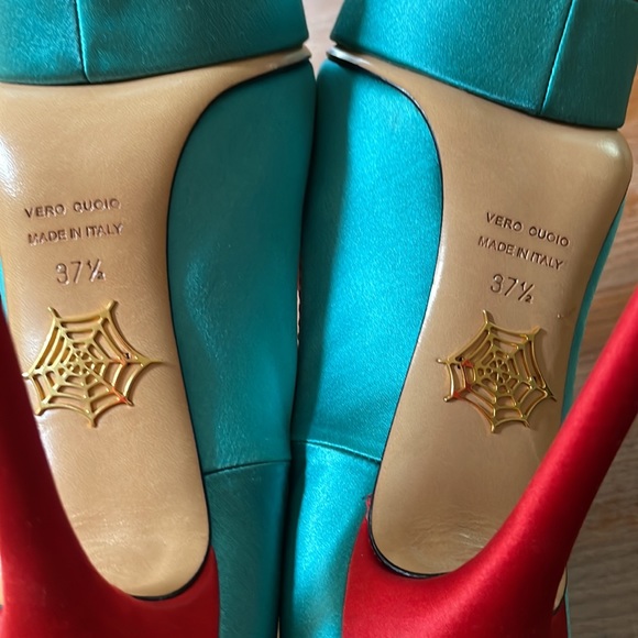 Charlotte Olympia Turquoise/Red Satin Josephine Platform Pumps Size 37.5 - Picture 9 of 12